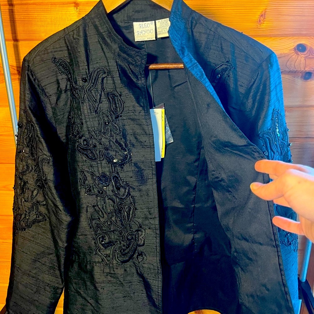 100% SILK Black Embroidered Blazer